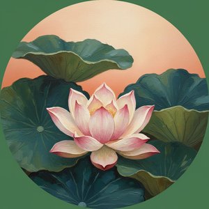 Ethereal Radiance of the Blooming Lotus in a Serene Peach Dawn