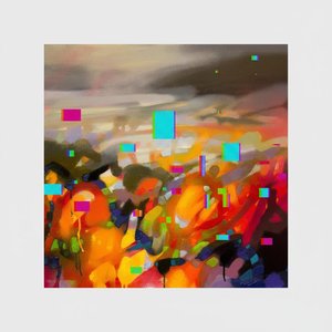 Ethereal Fractures Of A Dissolving Horizon In Crimson And Digital Light — Amélie Caron, Glitch Pop