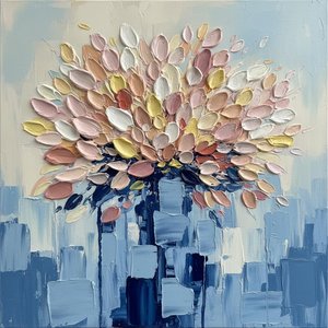 Celestial Bloom Over Silent Monoliths: A Monumental Study In Textured Serenity — Christian Noiret