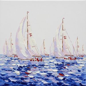 Cerulean Serenity: A Singular Symphony Of Drifting Sails And Impasto Waves — Adrien Cordier