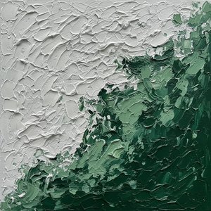 Fragmented Verdure: A Sculptural Study In Ethereal White And Deep Forest Impasto — David Moreau, Plaster & Texture Art