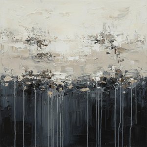 Ethereal Fragments Of A Dissolving Horizon In Charcoal And Cream Impasto — David Moreau, Plaster & Texture Art