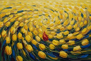 The Crimson Outlier In A Golden Vortex — Étienne Leroy, Expressionism