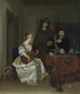 A Woman Playing A Lute To Two Men — Gerard Ter Borch, Dutch Golden Age