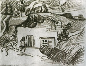 Houses Among Trees With A Figure — Vincent Willem Van Gogh
