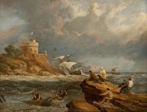 Rocky Seascape With A Shipwreck