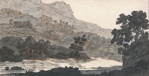 River And Mountain, With Ruins — Alexander Cozens