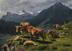 Cattle And Sheep In An Alpine Landscape — Rosa Bonheur