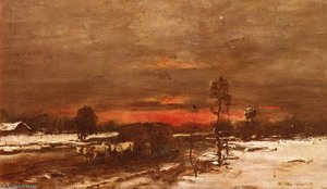 A Winter Landscape At Sunset — Mihály Munkácsy, Realism