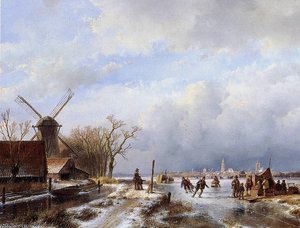Winter Landscape Delft Sun — Andreas Schelfhout