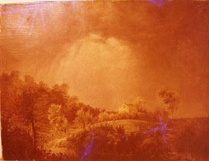 (house On Hill Under Clearing Sky), (painting) — Mary E Powell