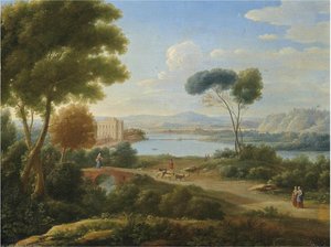A Classical River Landscape With Figures On A Path And A Palace In The Distance — Hendrik Frans Van Lint