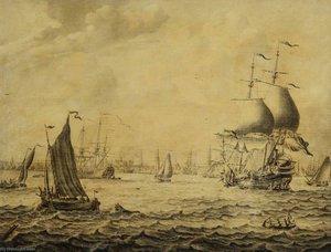 Dutch Merchantmen And Small Craft In A Roadstead — Adriaen Van Salm