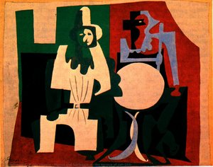 Pierrot And Harlequin On The Terrace Of Café — Pablo Picasso