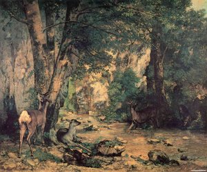 A Thicket Of Deer At The Stream Of Plaisir Fountaine — Gustave Courbet