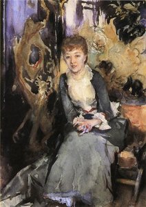 Miss Reubell Seated In Front Of A Screen — John Singer Sargent