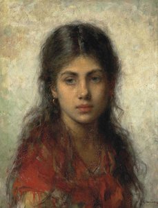 Girl With A Red Shawl — Alexei Alexeievich Harlamoff