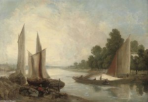 Hoisting Sail On A River Bend — John Sell Cotman