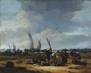 Fishermen Selling Their Catch On The Beach — Egbert Lievensz Van Der Poel