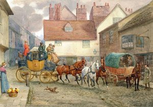 The London To York Stagecoach On A Cobbled Street — George Goodwin Kilburne