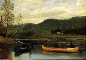 Men In Two Canoes — Albert Bierstadt