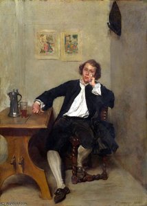 A Man In Black Smoking A Pipe — Jean-louis Ernest Meissonier