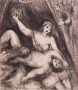 Delilah Cut Samson's Hair And, Had Thus Deprived Him His Superhuman Strength, He Has Fallen Asleep On Her Lap And She Is Going To Deliver Him To Philistines Who Watch (judges Xvi, 15-18) — Marc Chagall