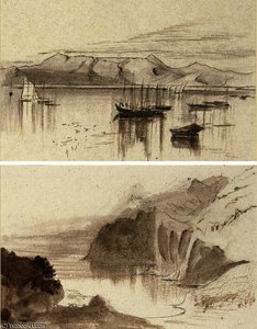 View Of Mount San Salvador, Corfu; And View Of Sant' Angelo, Corfu — Edward Lear