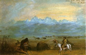 Spurs Of The Rocky Mountains - Baiting The Buffalo — Alfred Jacob Miller