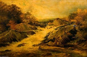 A Welsh Waterfall — John Syer, Impressionism