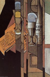 Glasses, Newspaper And Bottle Of Wine — Juan Gris