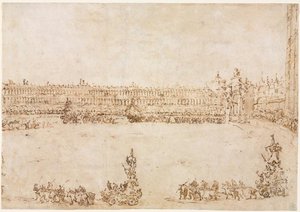 A Procession Of Triumphal Cars In The Piazza San Marco, Venice, Celebrating The Visit Of The Conti Del Nord — Francesco Lazzaro Guardi