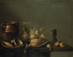 Still Life Of Kitchen Utensils With Fruit And Game — Harmen Van Steenwyck