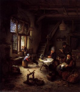 Peasant Family In A Cottage Interior — Adriaen Van Ostade