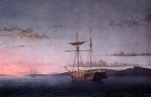 Lumber Schooners At Evening On Penobscot Bay — Fitz Henry Lane, Luminist Painting