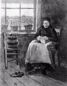Woman At The Window, Knitting — Vincent Willem Van Gogh