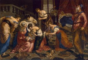 The Birth Of John The Baptist (detail) — Jacopo Tintoretto, Baroque Drama Light