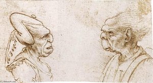 Two Grotesque Heads — Francesco Melzi, Renaissance