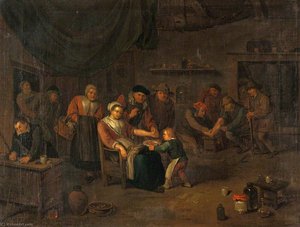 Interior Of A Surgery With A Woman Having Blood Let From The Arm And Other Figures — Egbert Van Heemskerck Ii
