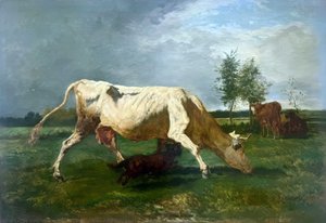 Cows And Dog In The Meadow — Constant Troyon