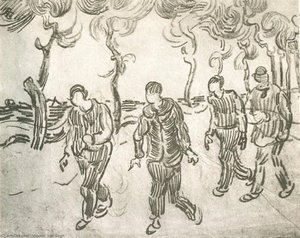 Four Men On A Road With Pine Trees — Vincent Willem Van Gogh, Post-impressionism