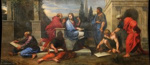 Aspasia surrounded by Greek philosophers