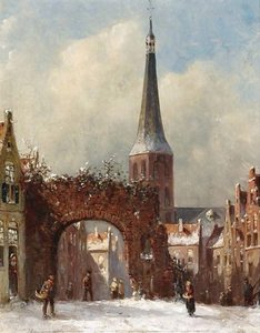 Figures In The Snow Covered Streets Of Zutphen — Pieter Gerard Vertin