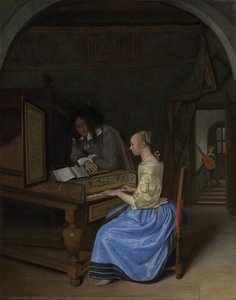 A Young Woman Playing A Harpsichord To A Young Man — Jan Havickszoon Steen, Baroque