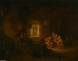 A Tavern Interior With Peasants Drinking Beneath A Window — Adriaen Van Ostade, Baroque