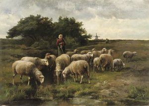 Sheep Near A Stream — Cornelis Van Leemputten