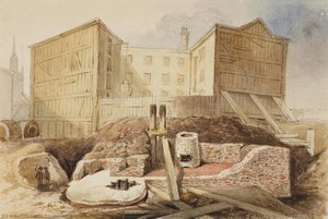 Watercolour Of Roman Remains Under The Coal Exchange — Frederick William Fairholt