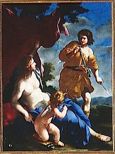 VENUS AVEC ADONIS PARTANT A LA CHASSE