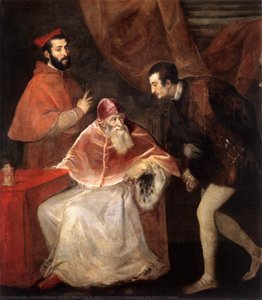 Pope Paul Iii With His Grandsons Alessandro And Ottavio Farnese — Titian