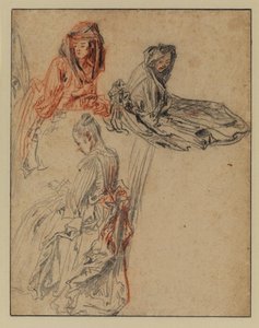 Three Studies Of Female Figures — Jean-antoine Watteau